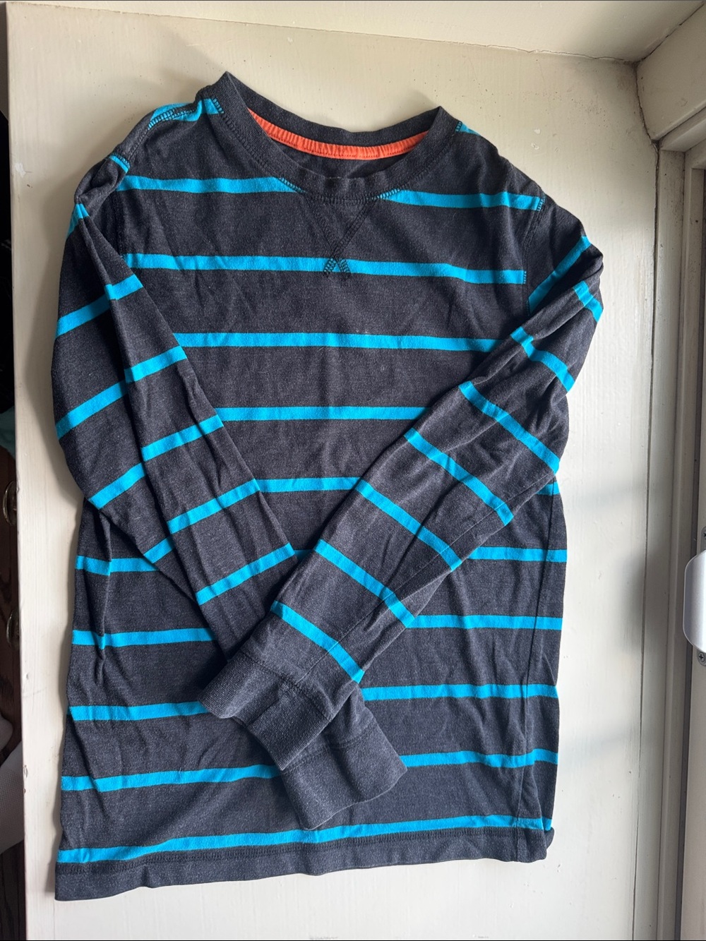 Ruff Hewn Gray Long-Sleeve Tee with Teal Stripes